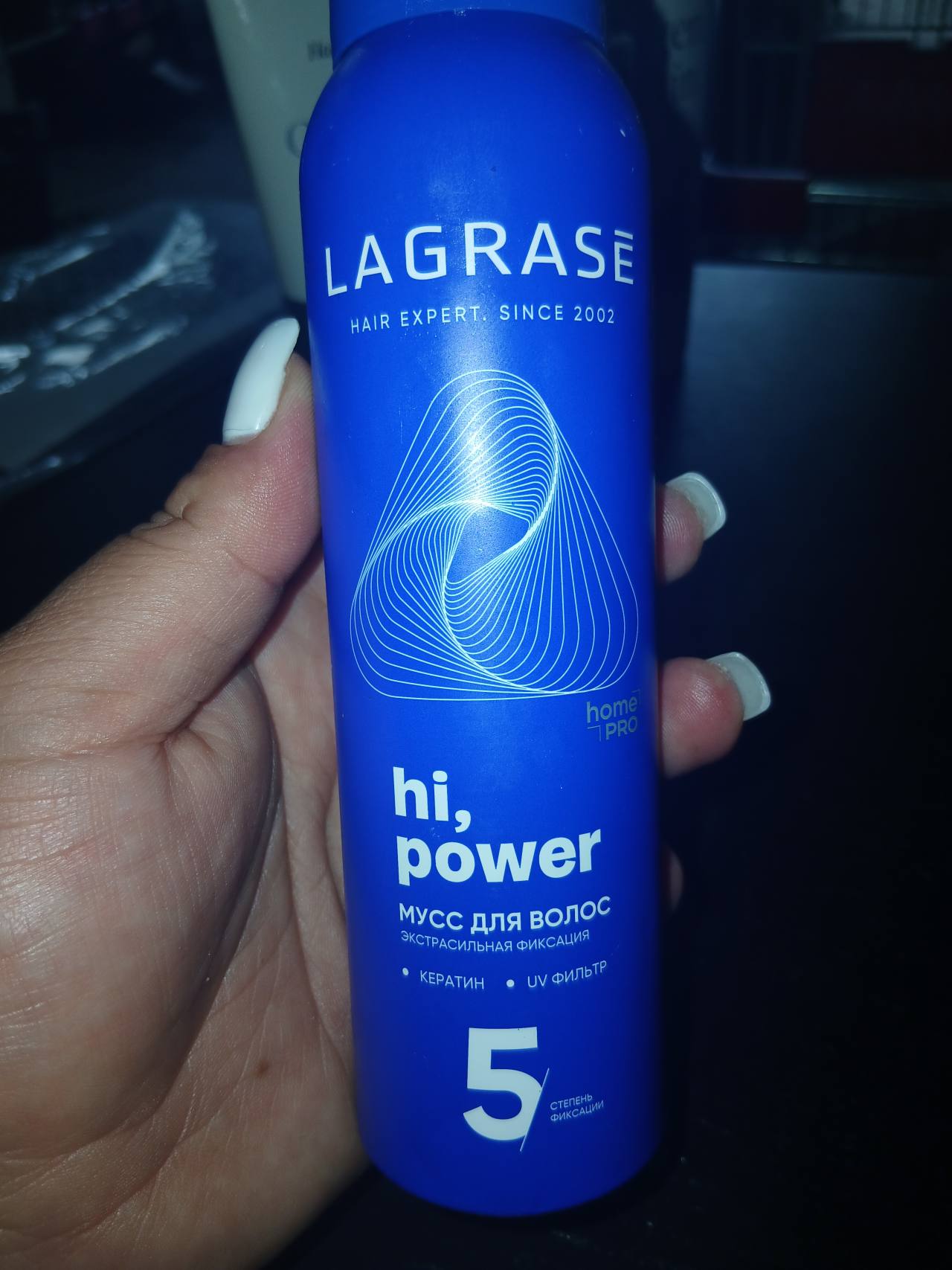 Мусс для волос LAGRASE Hi, Power экстрасильная фиксация, степень фиксации 5